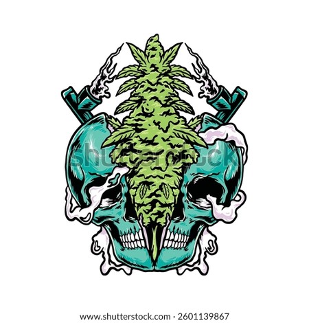Vector skull with cannabis leaf illustration