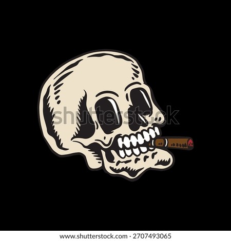 Vector skull with cigarette on black background