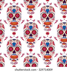 Vector skull color illustration, t-shirt graphics. Day of the dead sugar skull. Mexican skull. Day of the dead skull. Dia de los muertos skull illustration. 