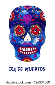 Vector skull color illustration, t-shirt graphics. Day of the dead sugar skull. Mexican skull. Day of the dead skull. Dia de los muertos skull illustration.