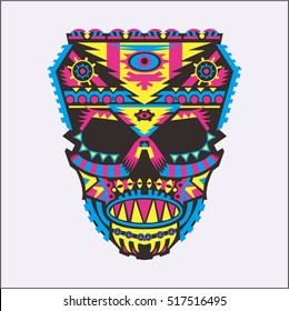 Vector skull color illustration, t-shirt graphics.
