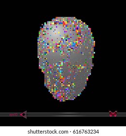 Vector Skull colorful squares, mosaic, pixels figure on white. Symbol, head, concept