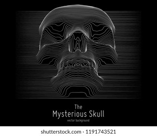 Vector skull constructed with lines. Mysterious sacral background. Internet security concept illustration. Virus or malware abstract visualization. Hacking big data image. Death abstract image