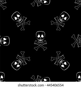 Vector Skull Cross Bones Seamless Pattern. Skull Isolated on Dark