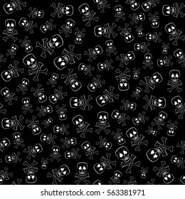 Vector Skull Cross Bones Seamless Pattern Isolated on Black