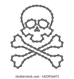 Vector skull with crossbones created from realistic bike chain. Isolated on white background