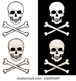 vector skull and crossbones on white and black backgrounds