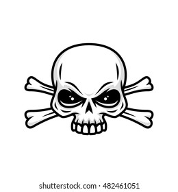 Vector skull and crossbones with a white contour for dark and light backgrounds