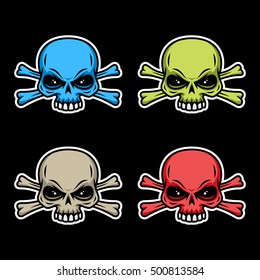 Vector skull and crossbones with a white contour for dark and light backgrounds