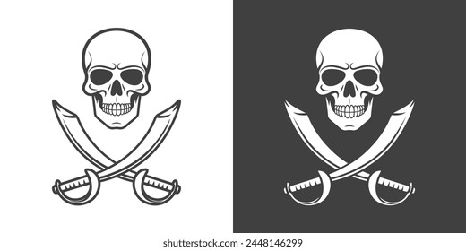 Vector Skull and Crosshairs Sabers Set. Hand Drawn Skull Head Design Template