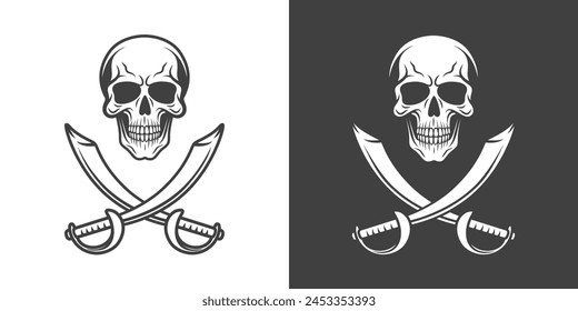 Conjunto de Vector con calavera y cruces. Plantilla de diseño de cabeza de calavera dibujada a mano