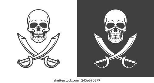 Vector Skull and Crosshairs Sabers Set. Hand Drawn Skull Head Design Template