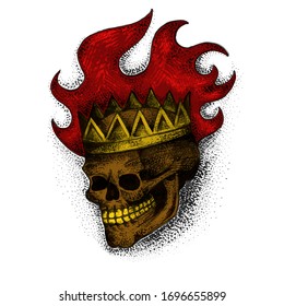 Vector skull in a crown with fire