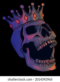vector skull with crown on black background