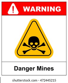 vector skull danger sign. danger mines hazard. vector sticker with yellow triangle symbol isolated on white. exclamation point.