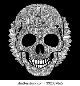 Vector skull day of the dead illustration on the black background