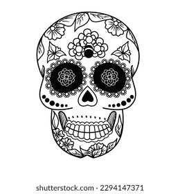 vector skull, Day of Death illustration. Black and white sugar skull.