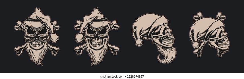 Vector skull design illustration with santa claus theme with vintage retro style
