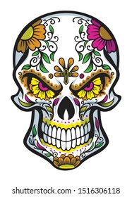 vector of skull with dia de los muertos face painting