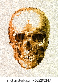 Vector skull. Disco diamond head. Colorful. Mood skull. Triangles gold. Disgusted face. Destiny. Old billboard. Icon 