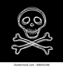 Vector skull doodle and crossbones. Hand drawn logo design template. Original halloween decorative illustration for print, web