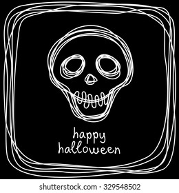 Vector skull doodle. Hand drawn halloween card. Original decorative illustration for print, web