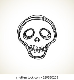 Vector skull doodle. Hand drawn logo design template. Original halloween decorative illustration for print, web