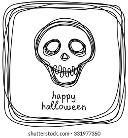 Vector skull doodle. Hand drawn halloween card. Original decorative illustration for print, web