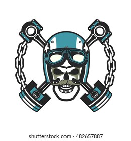 vector skull emblem in the helmet with the pistons on a white background