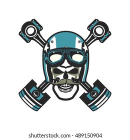 vector skull emblem in the helmet with the pistons on a white background