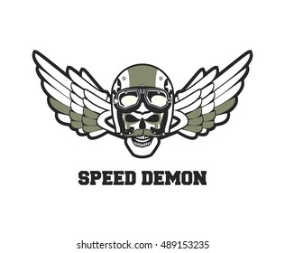 vector skull emblem in the helmet with the pistons on a white background Black and white