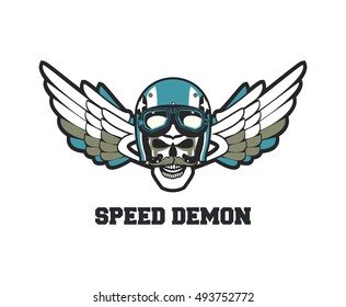 vector skull emblem in the helmet with the pistons on a white background