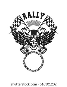 vector skull emblem in the helmet with the pistons on a white background Black background