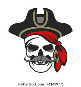 vector skull emblem sea pirate on a background of the wheel