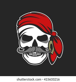 vector skull emblem sea pirate on a background of the wheel
