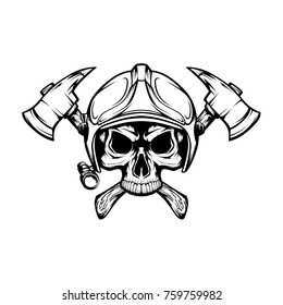 Vector skull in fire fighter helmet and axes