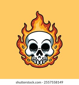 Vector skull fire illustration logo