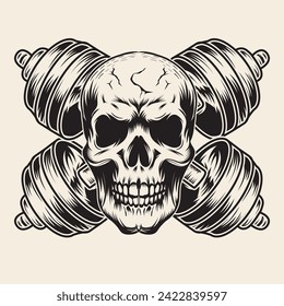 Vector skull with fitness gym dumble illustration