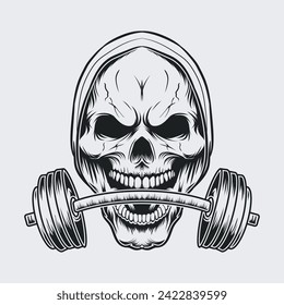 Vector skull with fitness gym dumble illustration