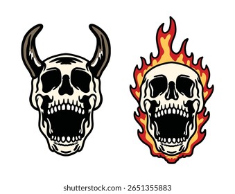 Vector skull  flame, Skull With horn vector illustration