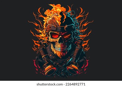 Vector skull flame rider art for t-shirt and other