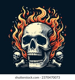 vector skull flames illustration design template