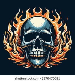 vector skull flames illustration design template
