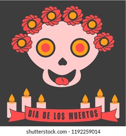 Vector skull with flowers and candles