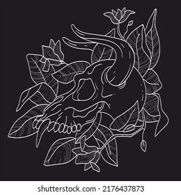 
vector skull and flowers line art