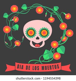 Vector skull with flowers morning glory