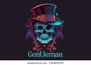 Vector skull gentleman art for t-shirt and other