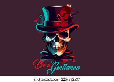 Vector skull gentleman art for t-shirt and other