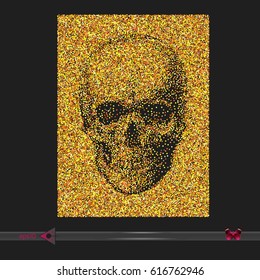 Vector Skull halftone on white. Gold and yellow sequins. Circles, dots. Icon, head, concept