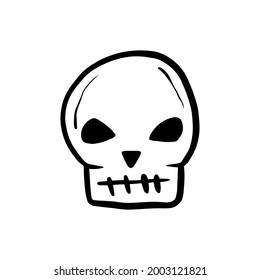 Vector skull Halloween icon.  Black and white line drawing. Spooky theme symbol, perfect for party decorations, scary gifts, and wrapping paper.